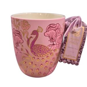 💜🔹️Dwell Studio 🔹️beautiful  Peacock Print Floral  Purple 17.5oz Ceramic Mug